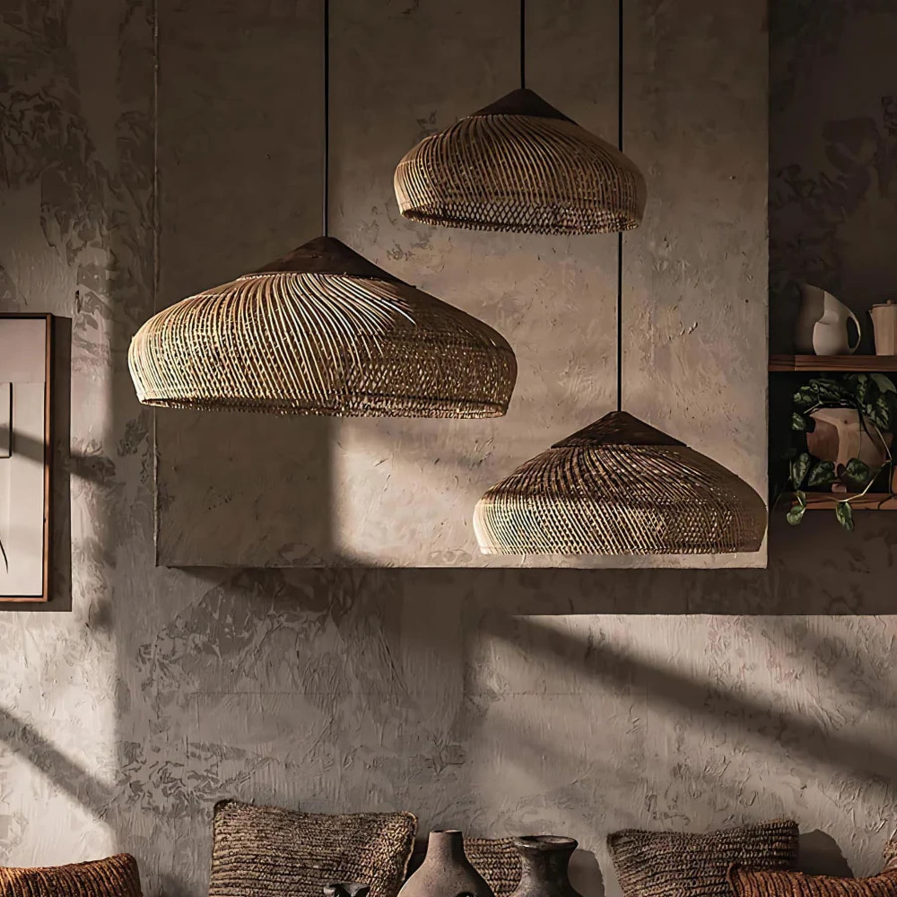 Bohemian Rattan Pendant Light With Solid Wood Cover for Dining Room — Greenwich Home & Living