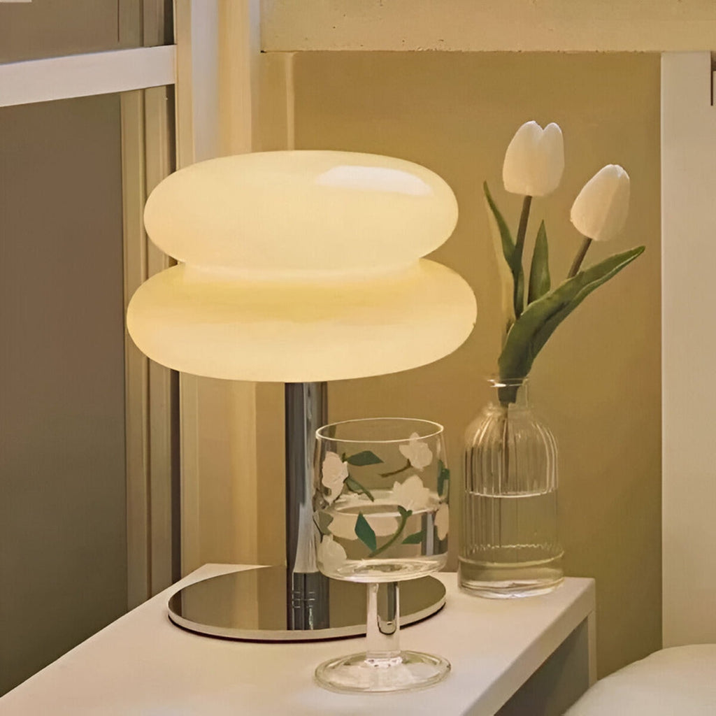 Retro Glass Table Lamp With Three-Color Light For Bedroom in Cream — Greenwich Home & Living