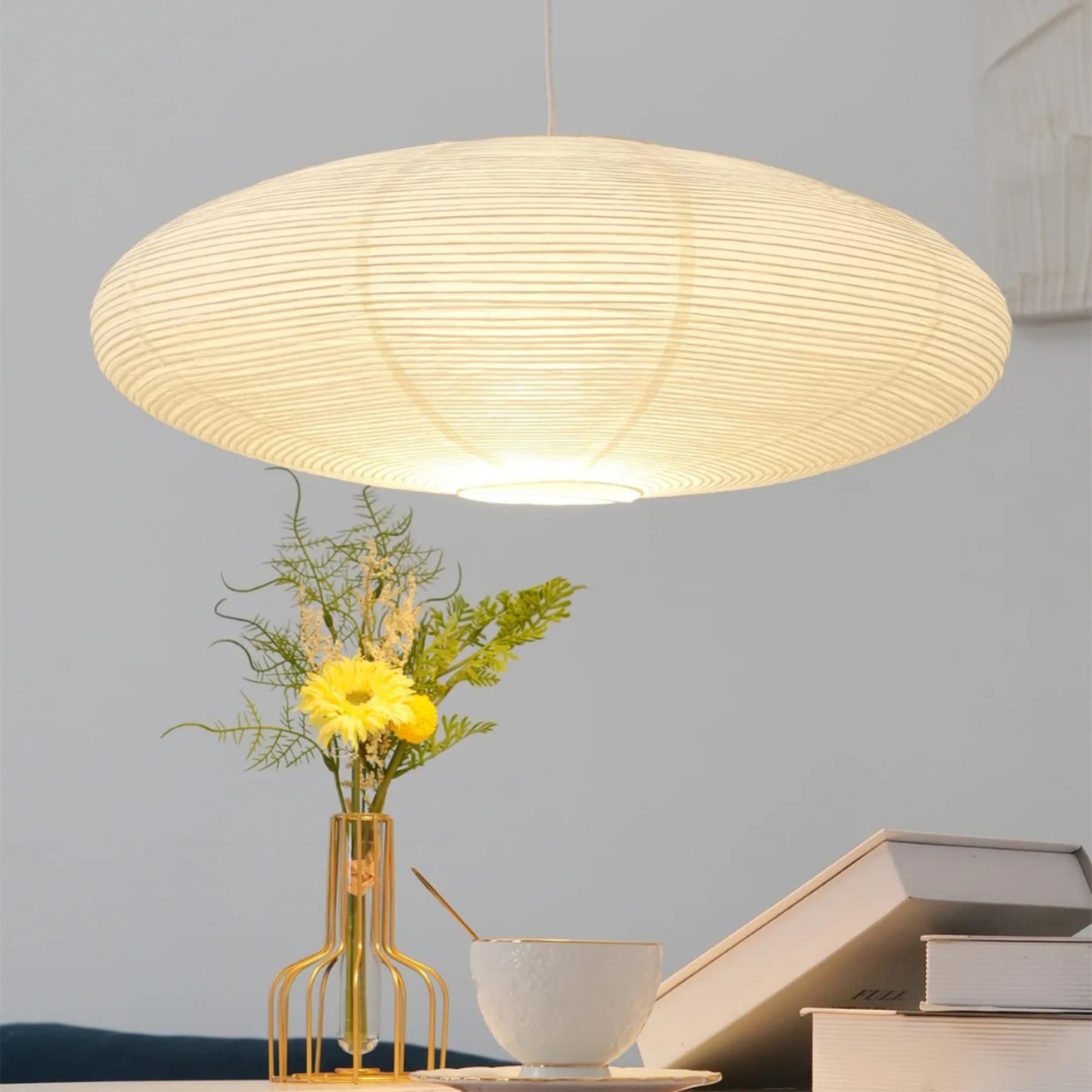 Bohemian Rattan Pendant Light With Xuan Paper Shade for Living Room — Greenwich Home & Living