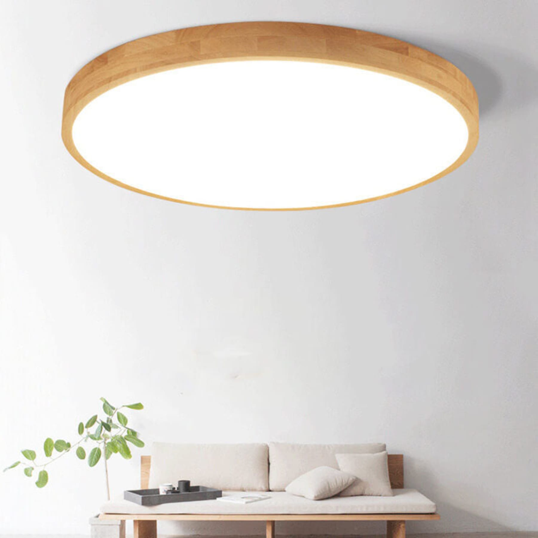 Scandinavian Wood Flush Mount Ceiling Light With Tri-Color Dimming — Greenwich Home & Living