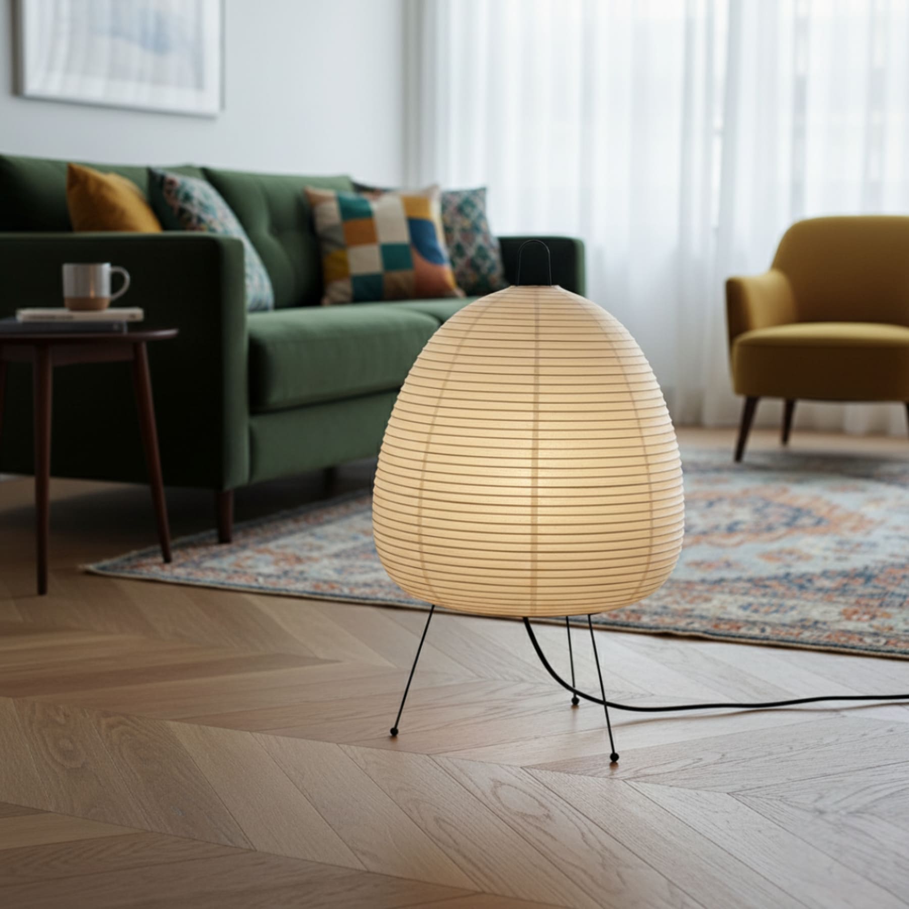 Minimalist Rice Paper Floor Lamp With Tri-Color Light for Living Room — Greenwich Home & Living