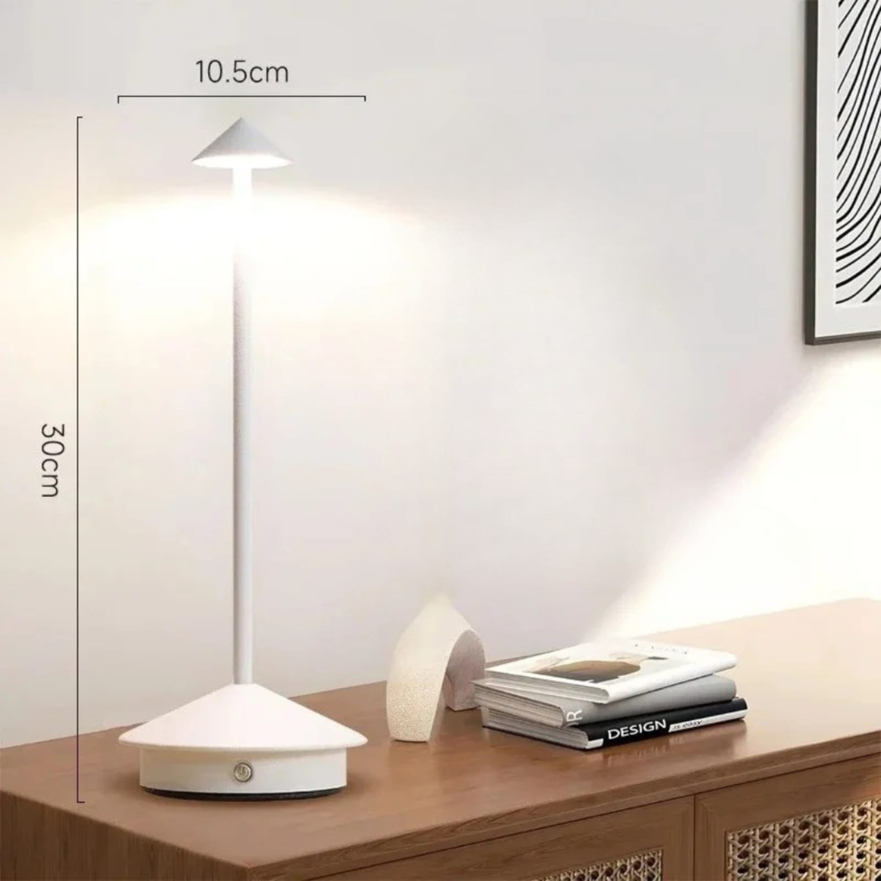 Minimalist Metal Cordless Table Lamp With 3-Color Dimmable Light in White — Greenwich Home & Living