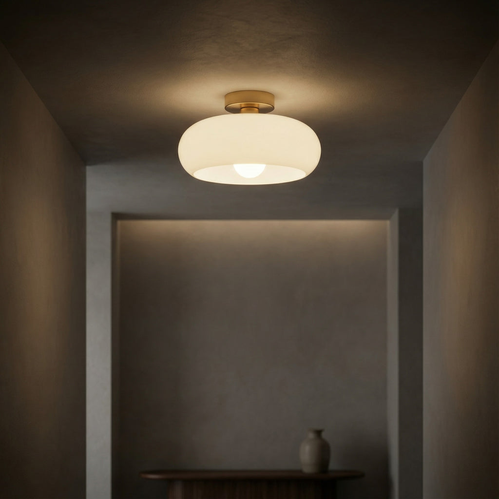 Contemporary Glass Semi-Flush Mount Ceiling Light for Living Room in Gold White — Greenwich Home & Living