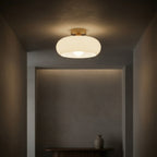 Contemporary Glass Semi-Flush Mount Ceiling Light for Living Room in Gold White — Greenwich Home & Living