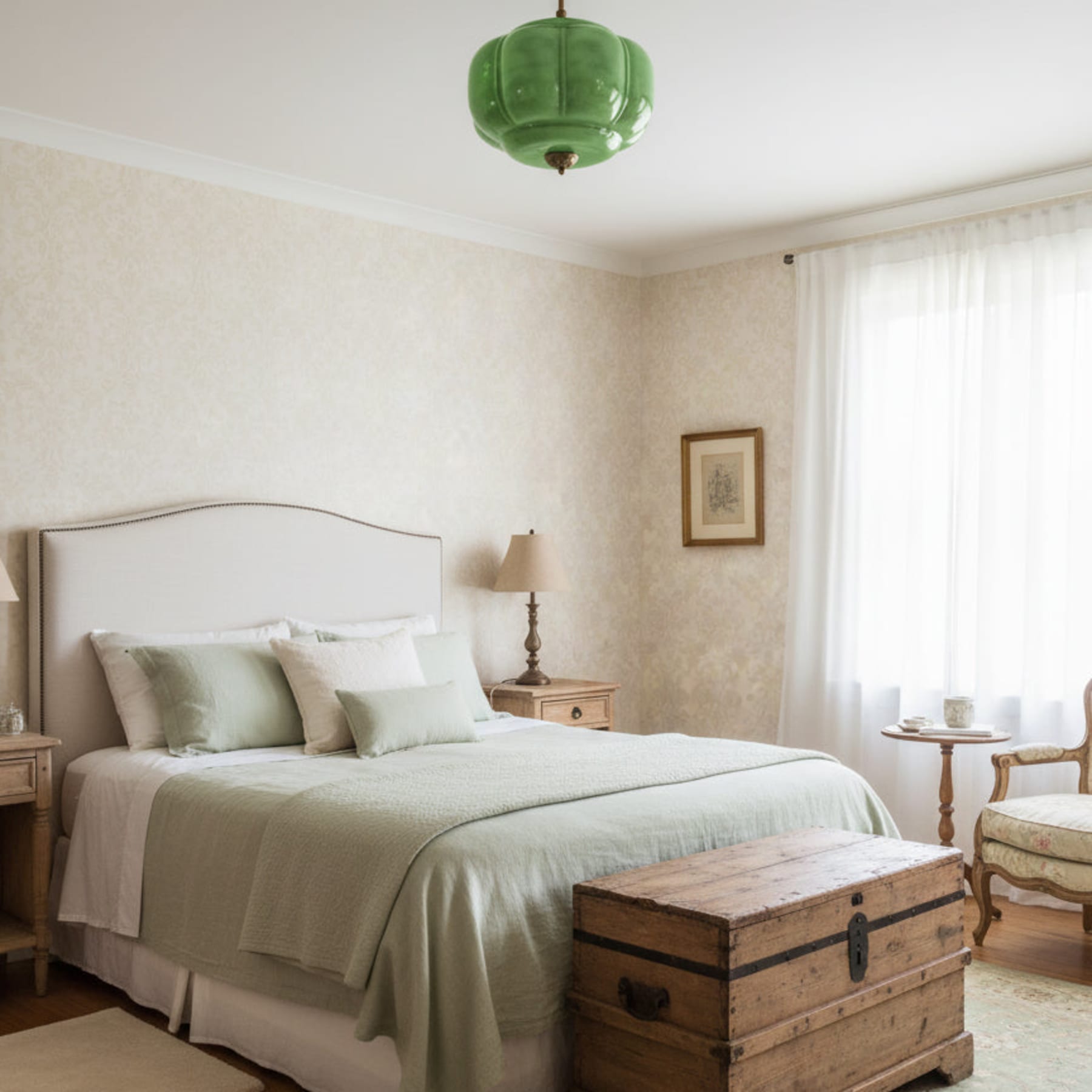 Retro Wrought Iron and Glass Semi-Flush Ceiling Light With Tri-Color Light — Greenwich Home & Living