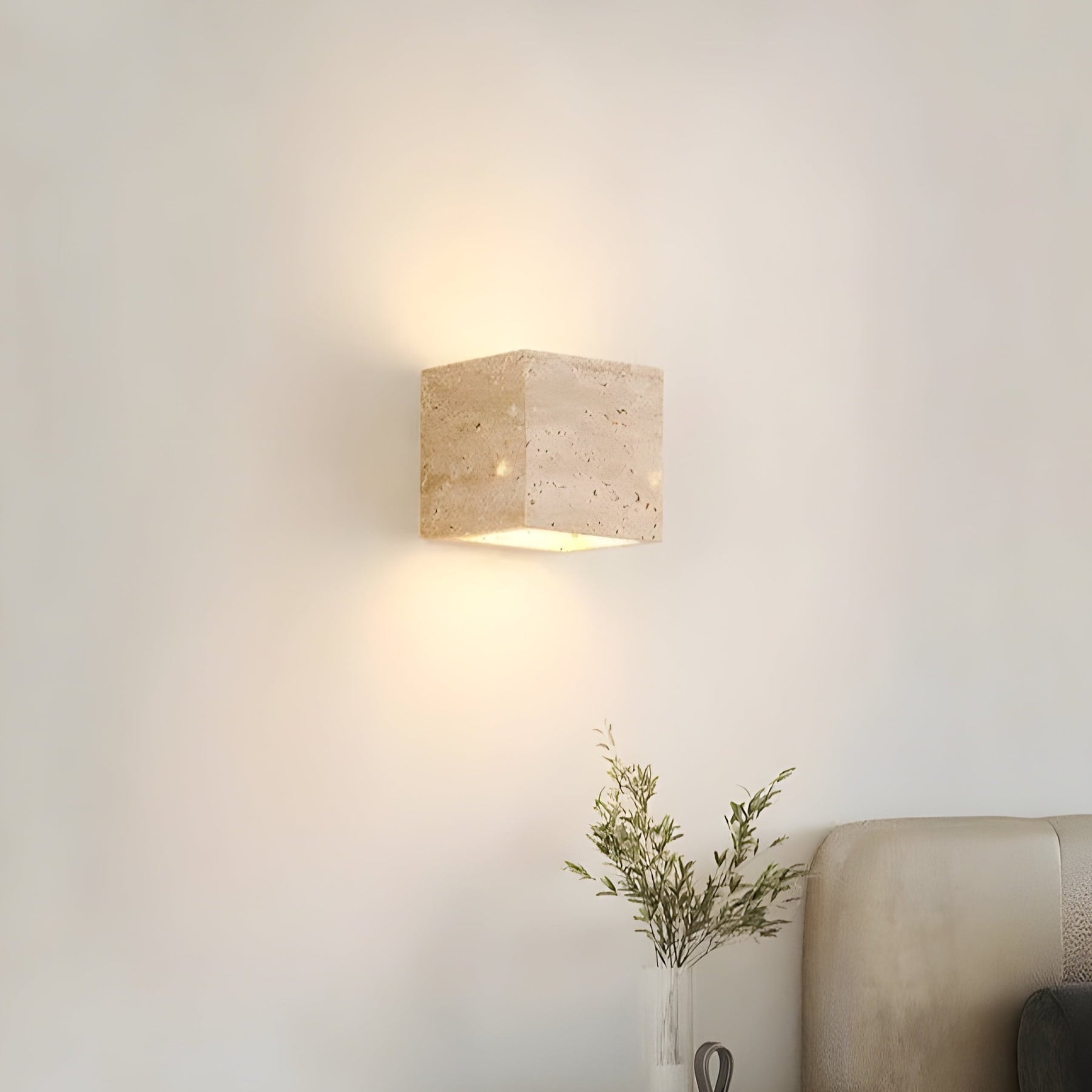 Minimalist Travertine Stone Square Wall Light With Warm LED Glow — Greenwich Home & Living