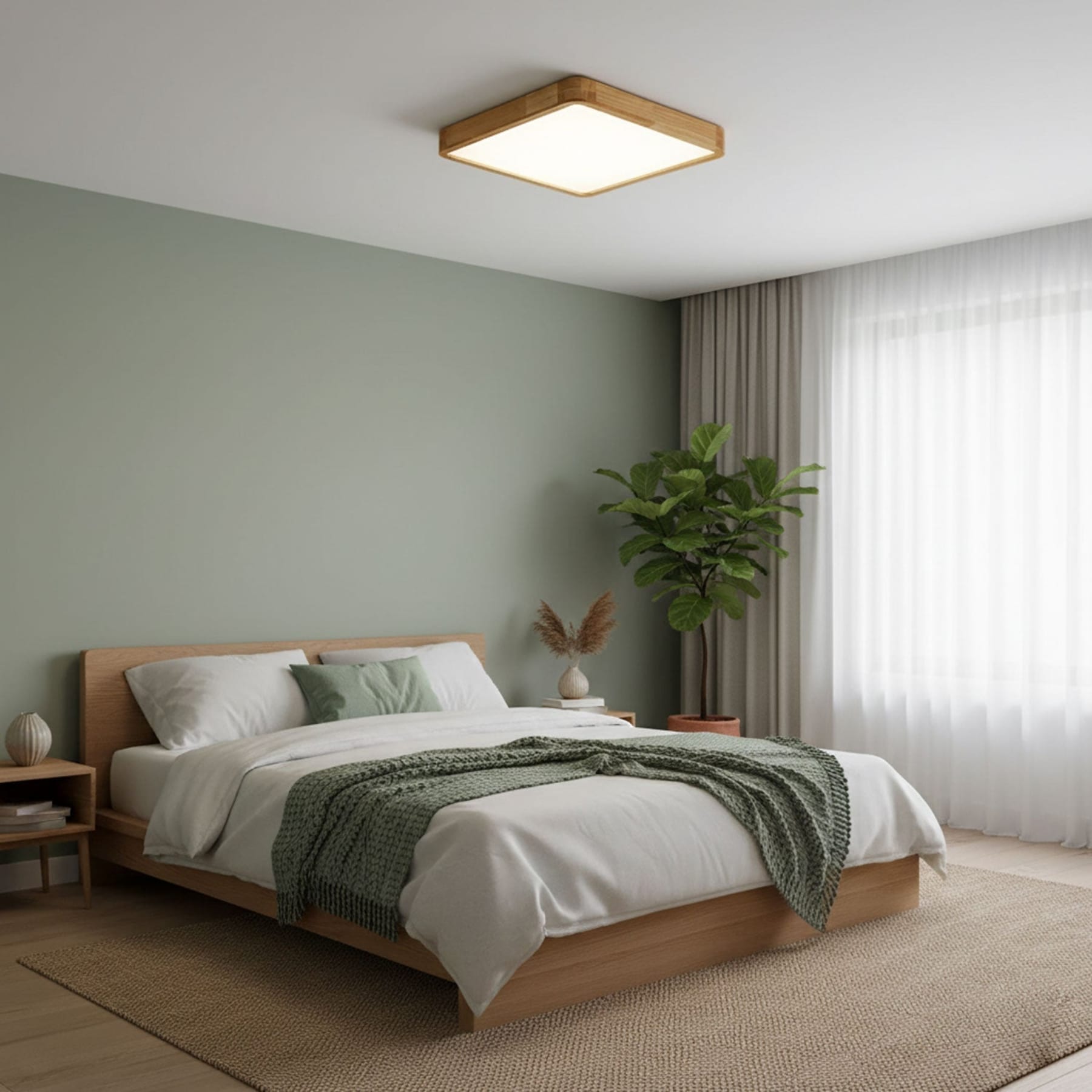 Minimalist Solid Wood Flush Mount Ceiling Light With Tri-Color Lighting — Greenwich Home & Living
