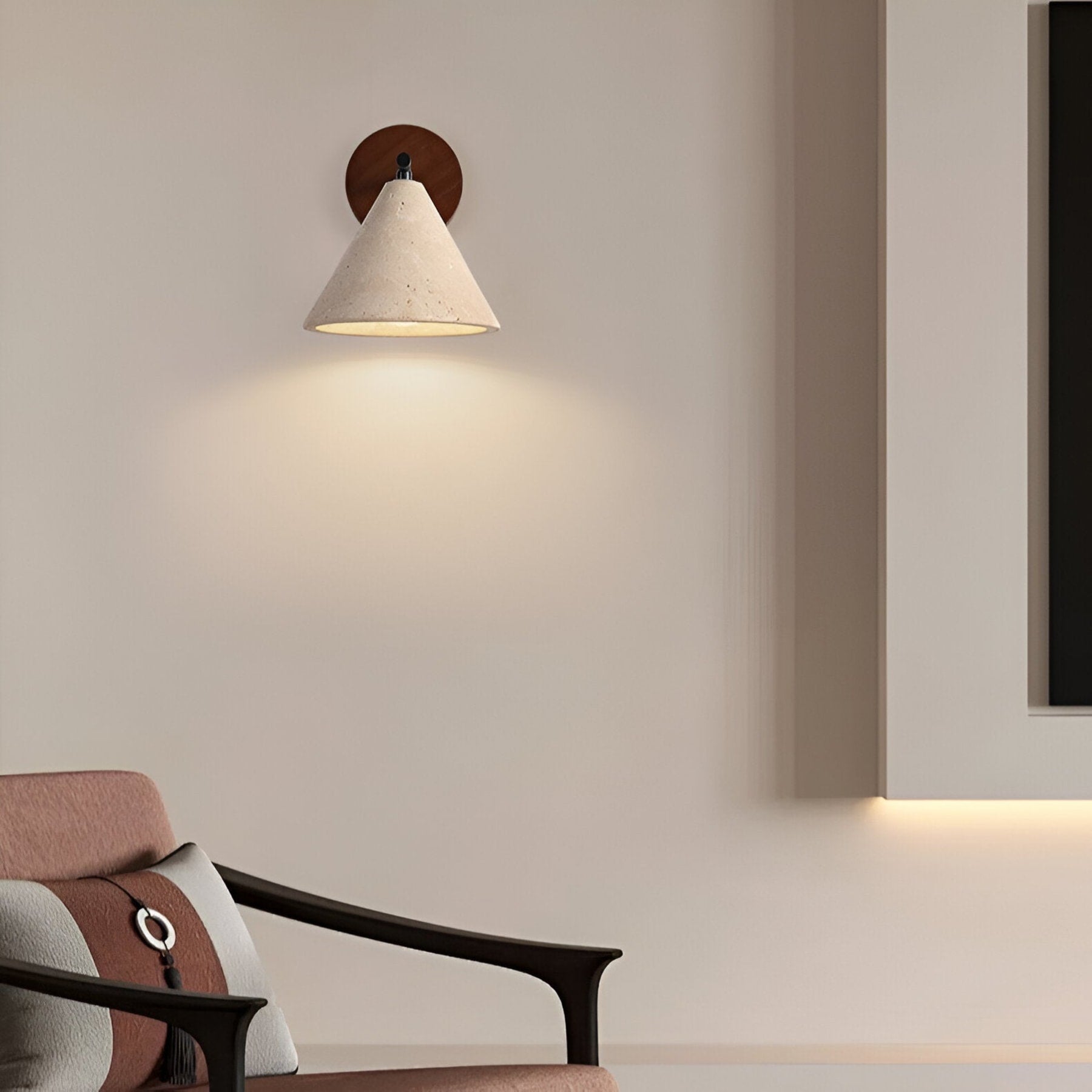Modern Travertine and Walnut Wall Light With Warm LED Glow — Greenwich Home & Living