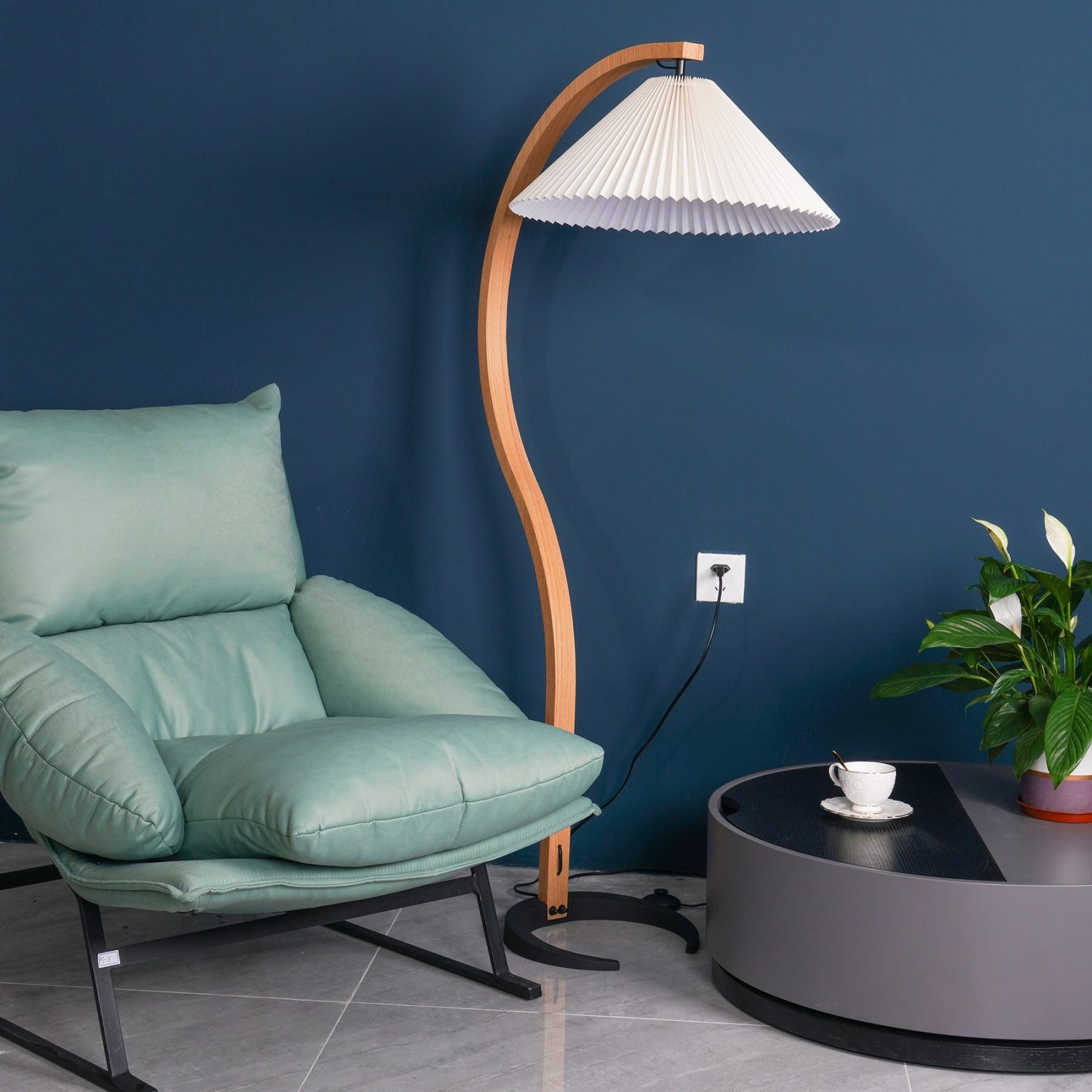 Scandinavian Wood Floor Lamp With Fabric Shade for Living Room — Greenwich Home & Living