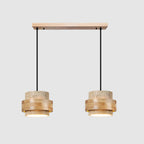 Contemporary Travertine and Solid Wood Pendant Light With Tri-Color Light for Dining Room — Greenwich Home & Living