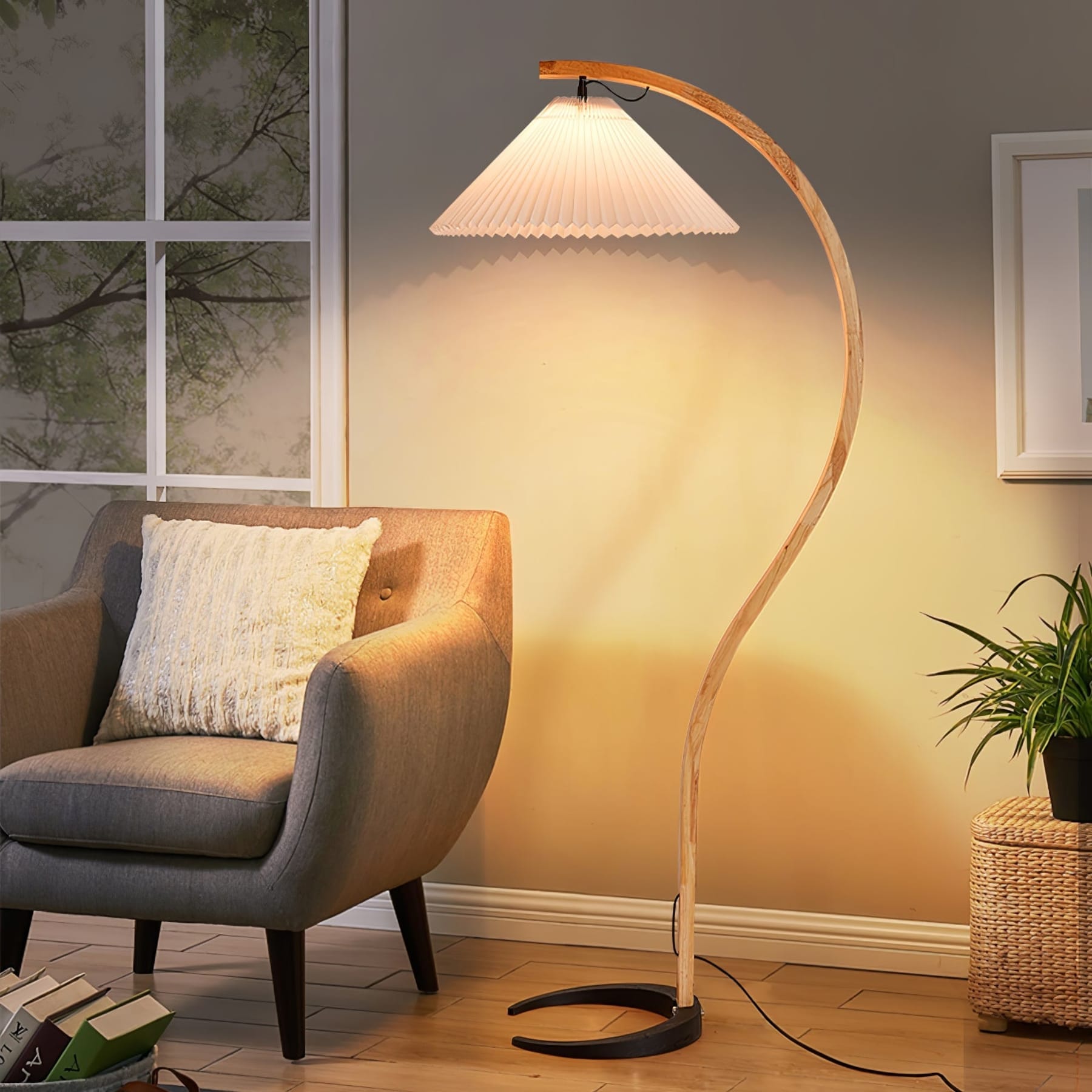 Scandinavian Wood Floor Lamp With Fabric Shade for Living Room — Greenwich Home & Living