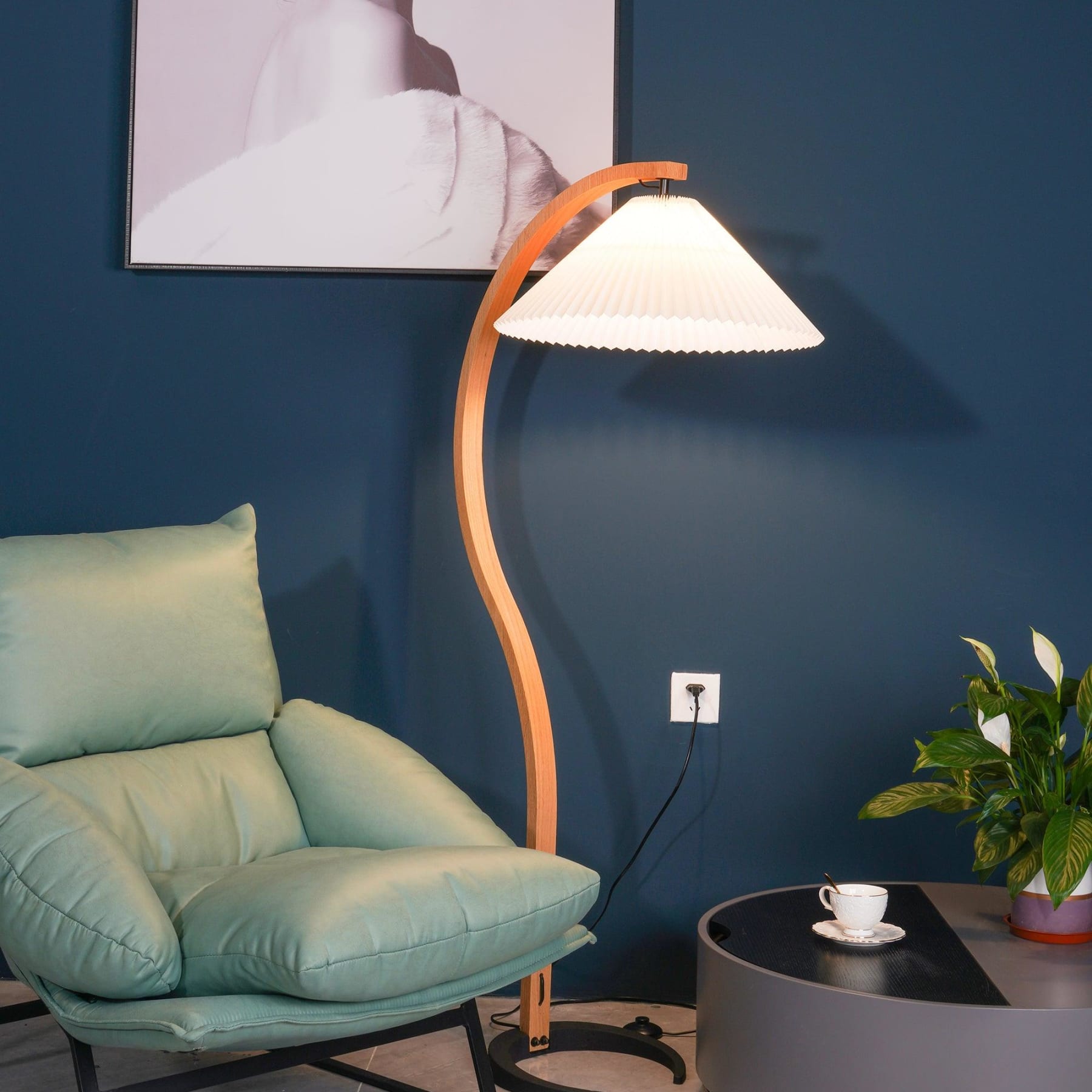 Scandinavian Wood Floor Lamp With Fabric Shade for Living Room — Greenwich Home & Living
