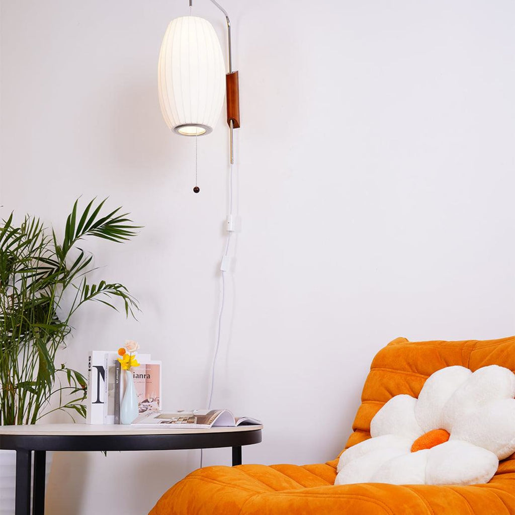 Modern Silk and Walnut Wood Wall Light for Bedroom and Living Room — Greenwich Home & Living