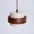 Contemporary Travertine and Solid Wood Pendant Light With Tri-Color Light for Dining Room — Greenwich Home & Living