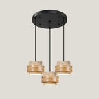 Contemporary Travertine and Solid Wood Pendant Light With Tri-Color Light for Dining Room — Greenwich Home & Living