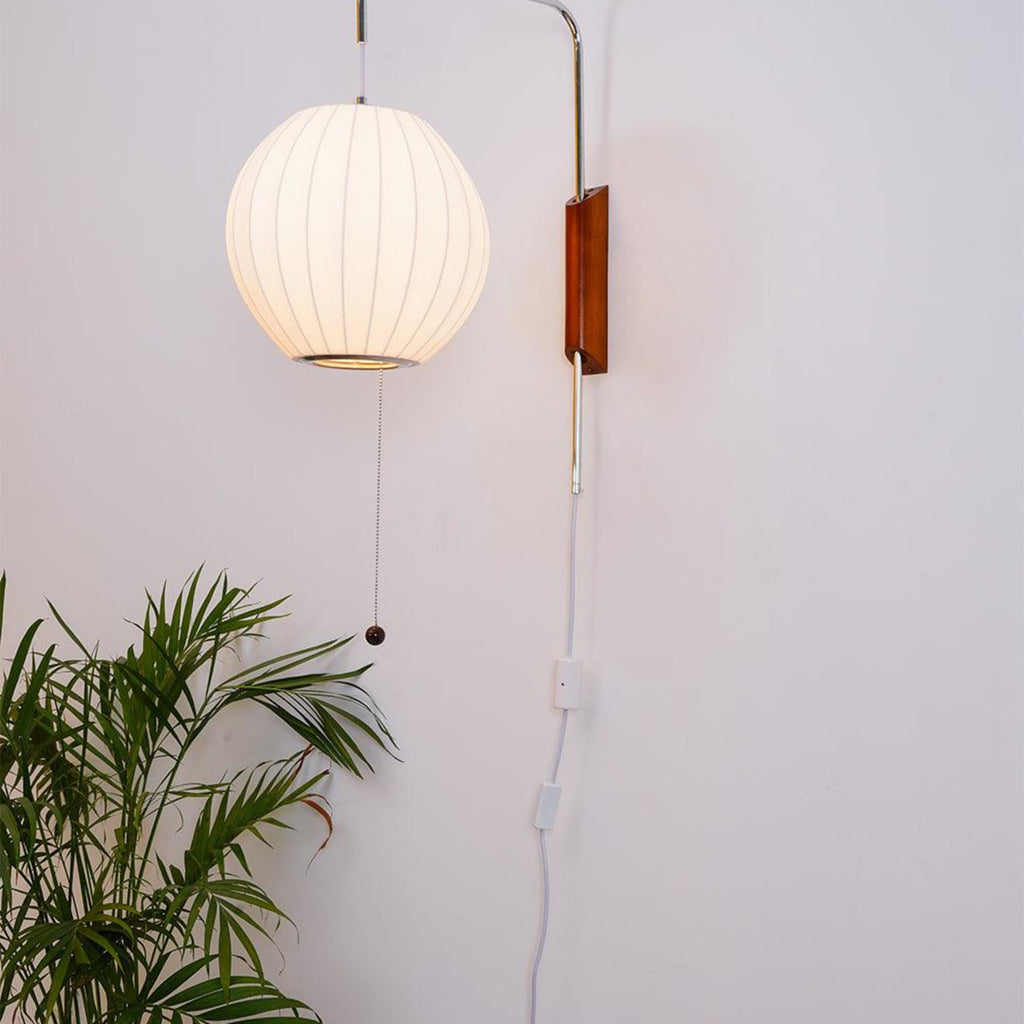 Modern Silk and Walnut Wood Wall Light for Bedroom and Living Room — Greenwich Home & Living