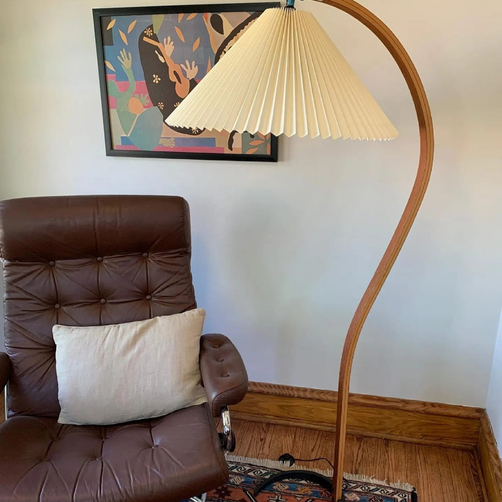 Scandinavian Wood Floor Lamp With Fabric Shade for Living Room — Greenwich Home & Living