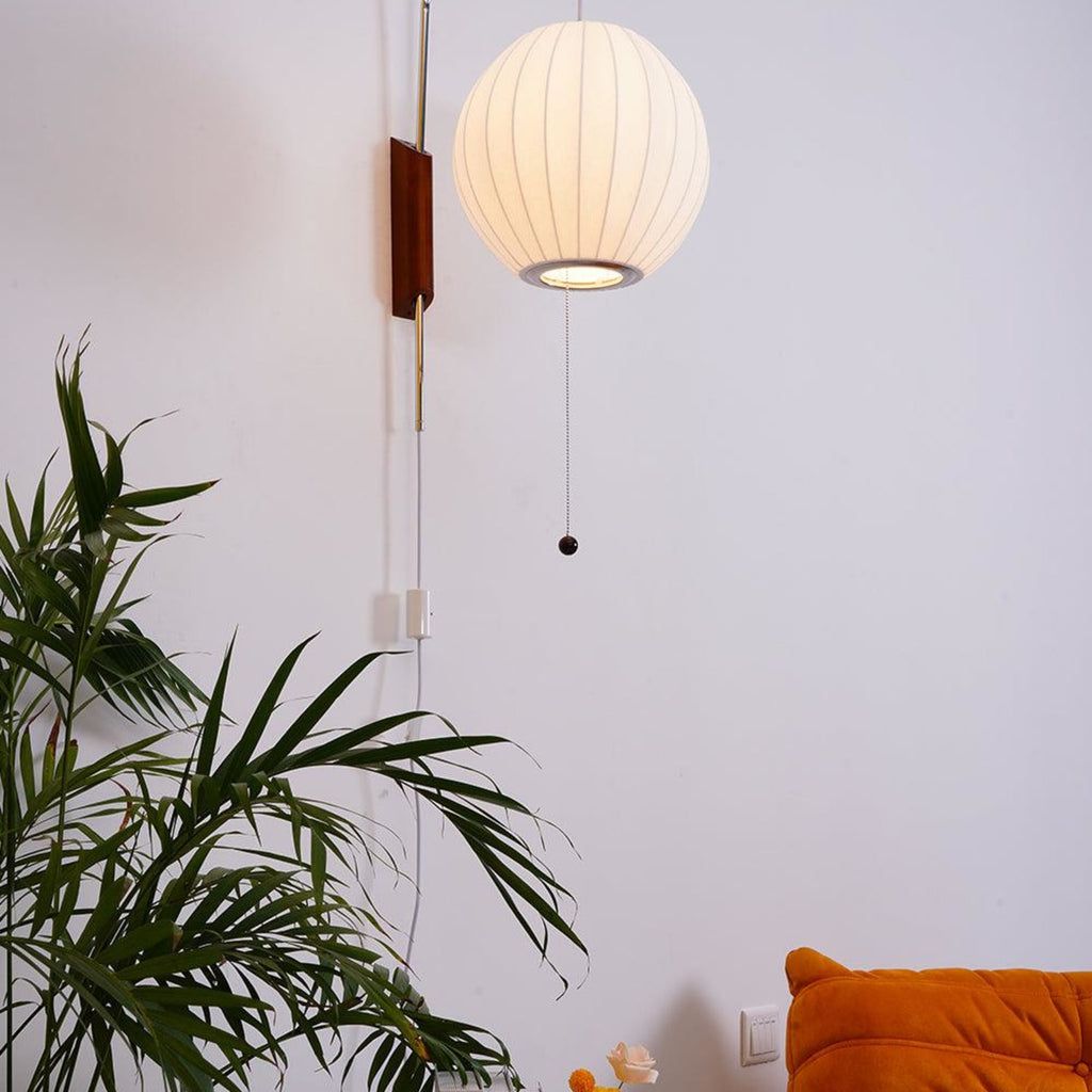 Modern Silk and Walnut Wood Wall Light for Bedroom and Living Room — Greenwich Home & Living