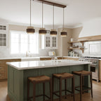 Contemporary Travertine and Solid Wood Pendant Light With Tri-Color Light for Dining Room — Greenwich Home & Living