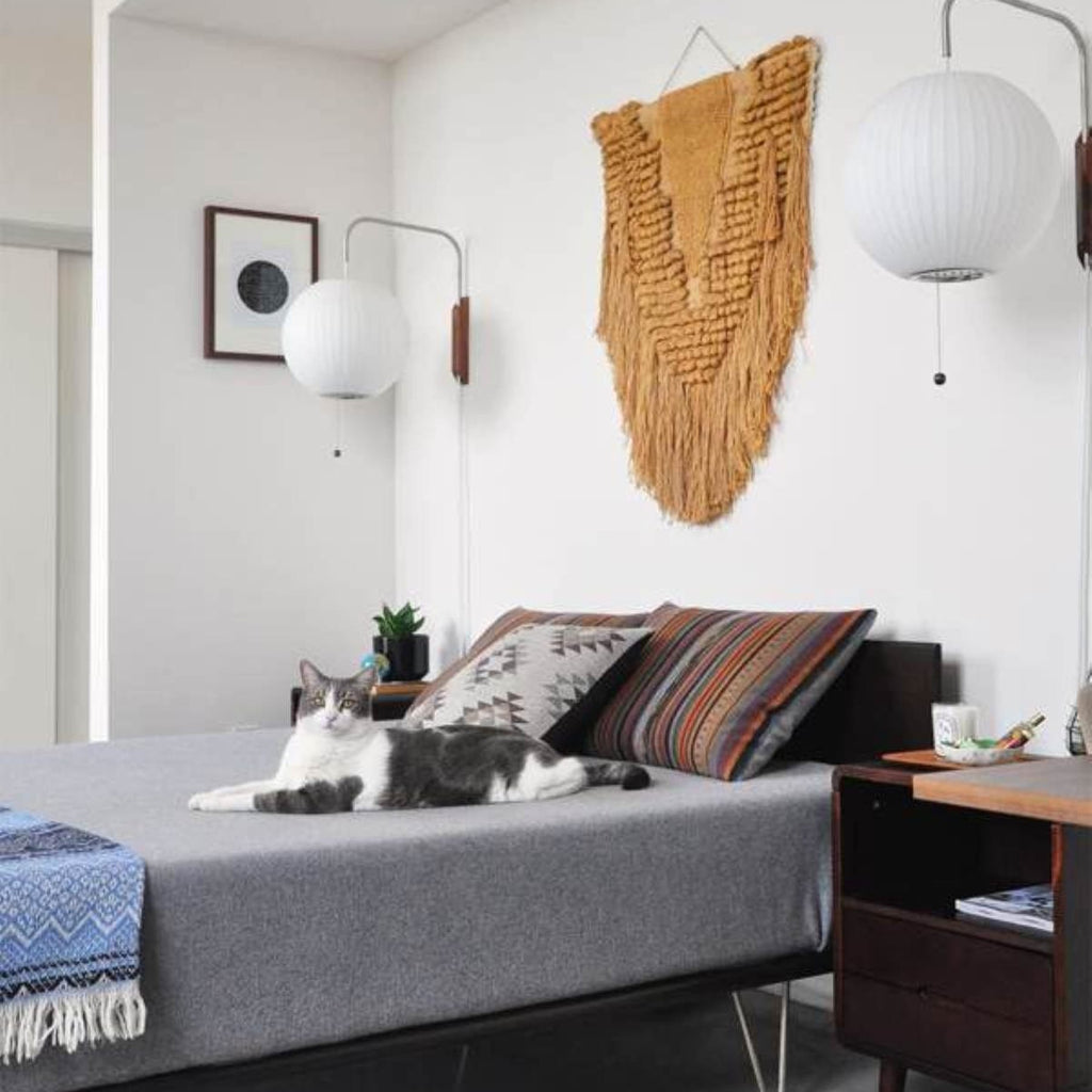 Modern Silk and Walnut Wood Wall Light for Bedroom and Living Room — Greenwich Home & Living