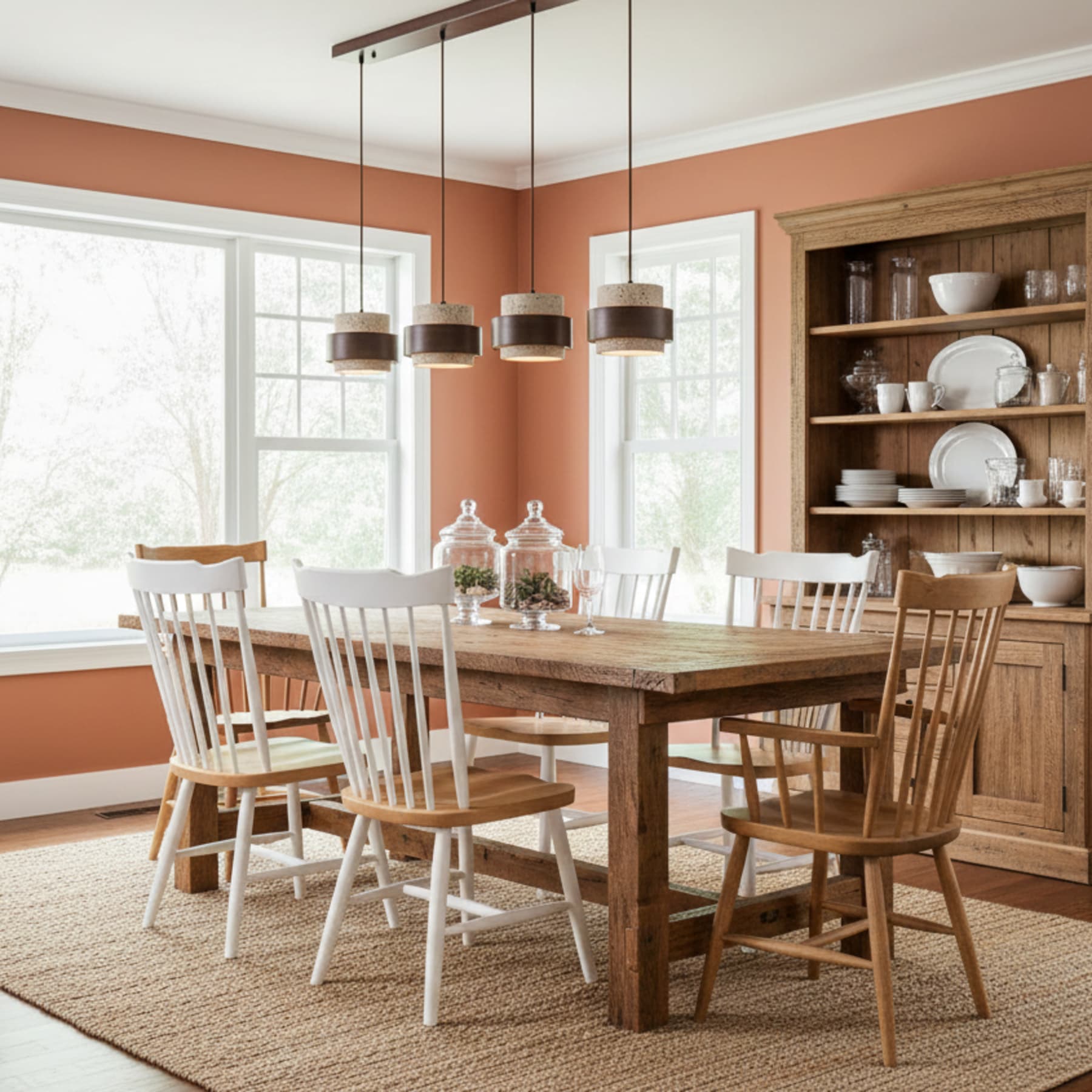 Contemporary Travertine and Solid Wood Pendant Light With Tri-Color Light for Dining Room — Greenwich Home & Living
