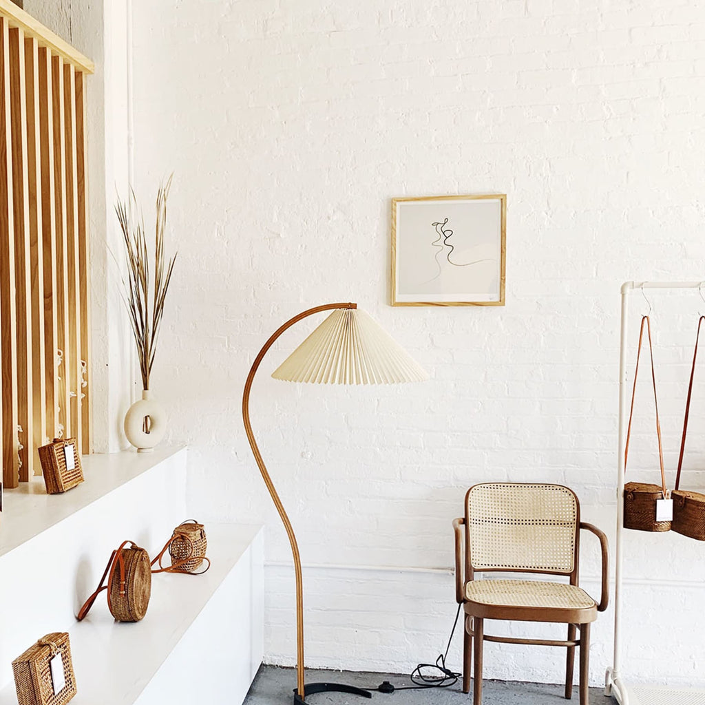 Scandinavian Wood Floor Lamp With Fabric Shade for Living Room — Greenwich Home & Living