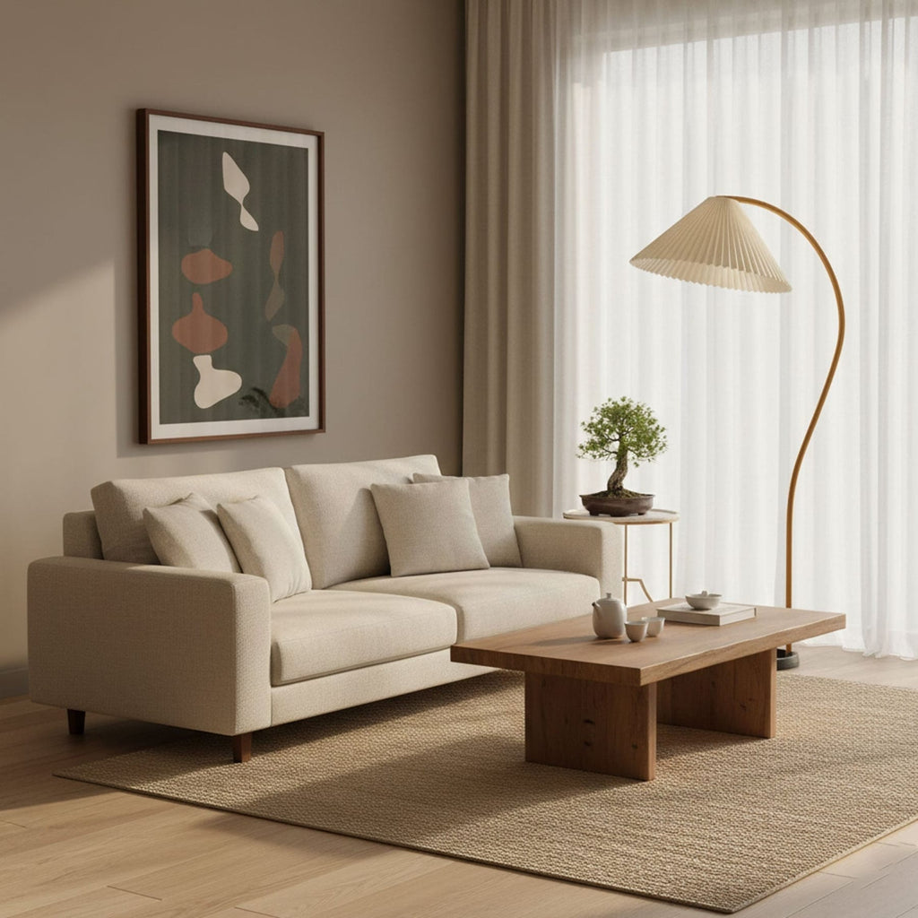 Scandinavian Wood Floor Lamp With Fabric Shade for Living Room — Greenwich Home & Living