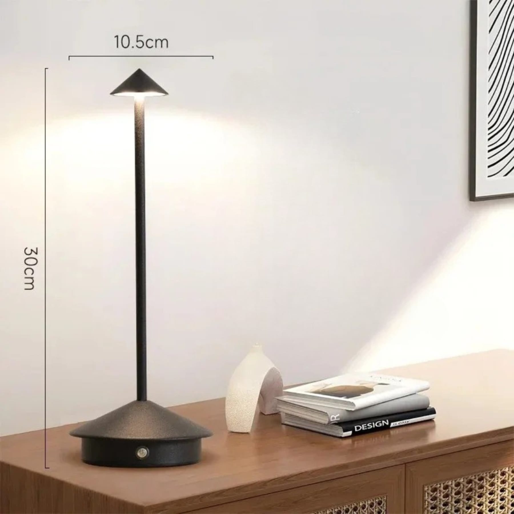 Minimalist Metal Cordless Table Lamp With 3-Color Dimmable Light in Black — Greenwich Home & Living