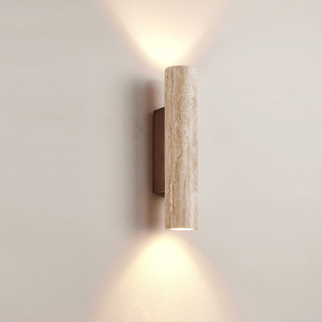 Minimalist Travertine and Wood Wall Light With Warm LED Glow — Greenwich Home & Living
