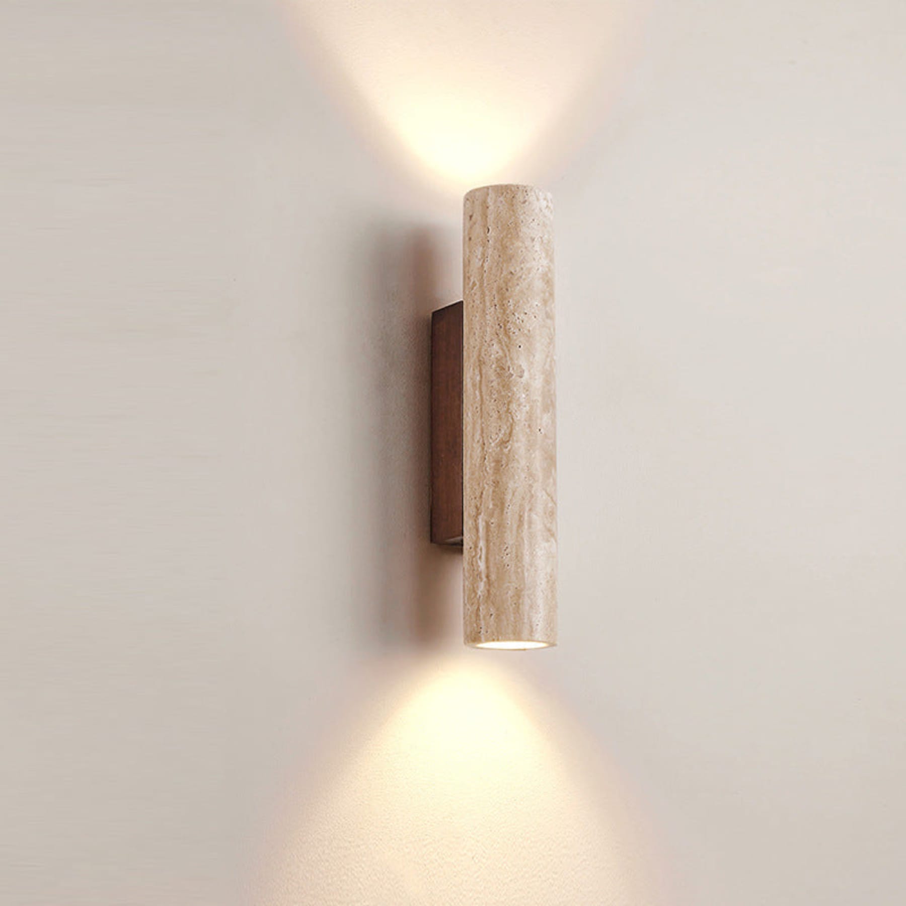 Minimalist Travertine and Wood Wall Light With Warm LED Glow — Greenwich Home & Living