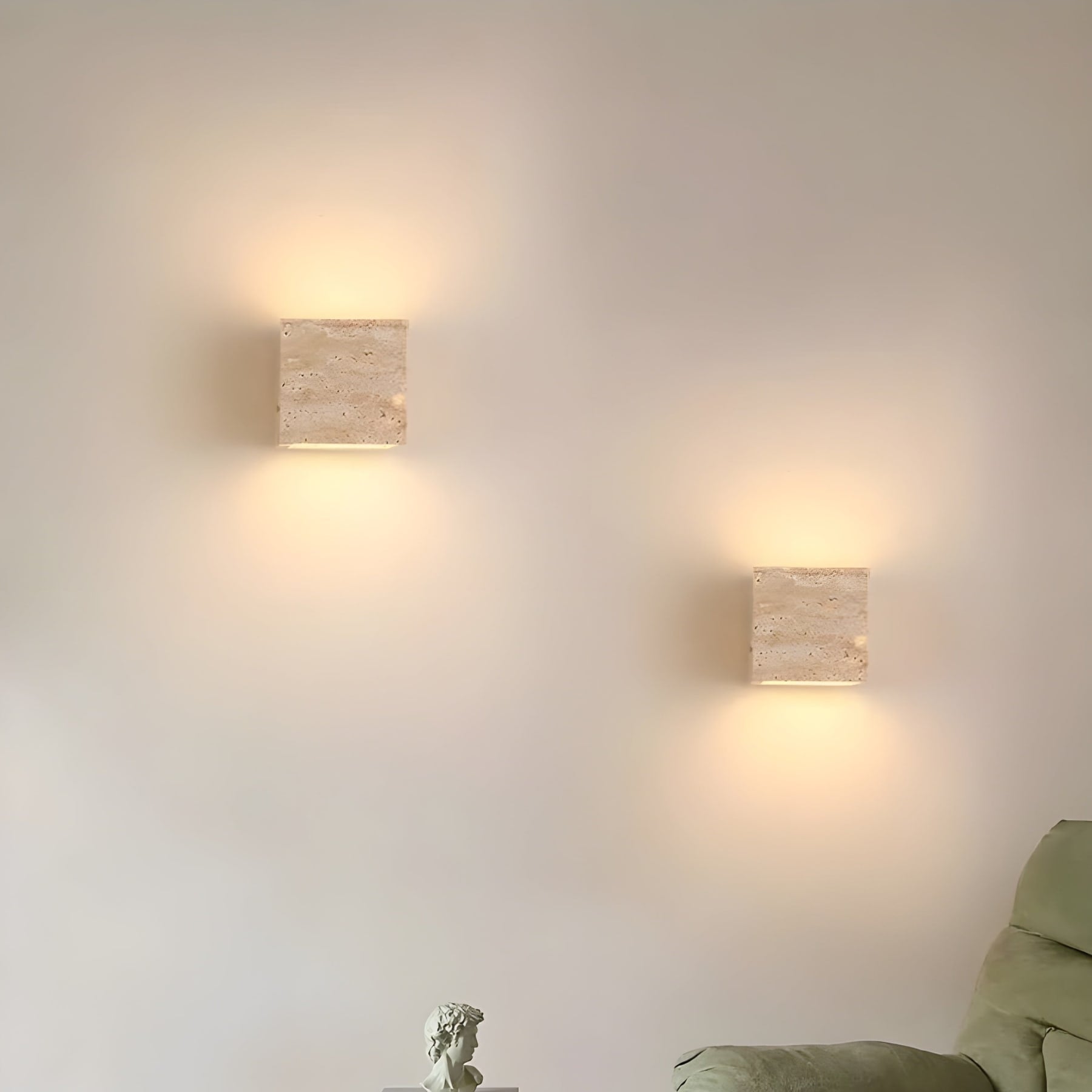 Minimalist Travertine Stone Square Wall Light With Warm LED Glow — Greenwich Home & Living