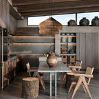 Bohemian Rattan Pendant Light With Solid Wood Cover for Dining Room — Greenwich Home & Living