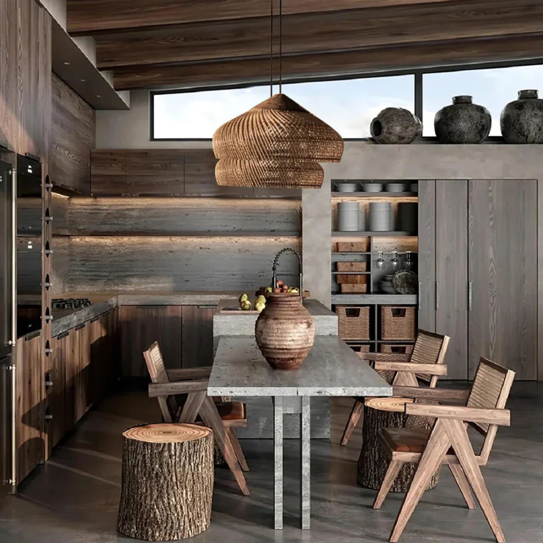 Bohemian Rattan Pendant Light With Solid Wood Cover for Dining Room — Greenwich Home & Living