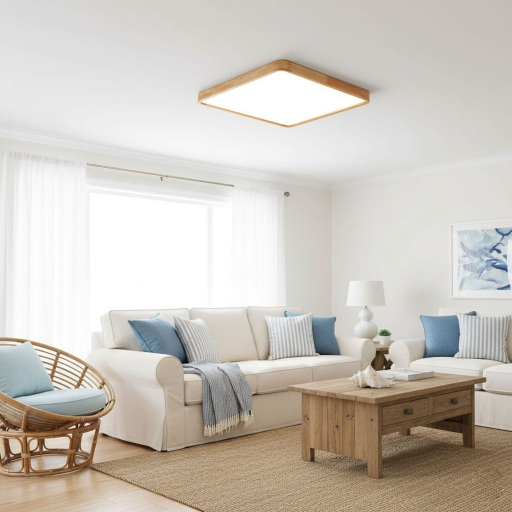 Minimalist Solid Wood Flush Mount Ceiling Light With Tri-Color Lighting — Greenwich Home & Living