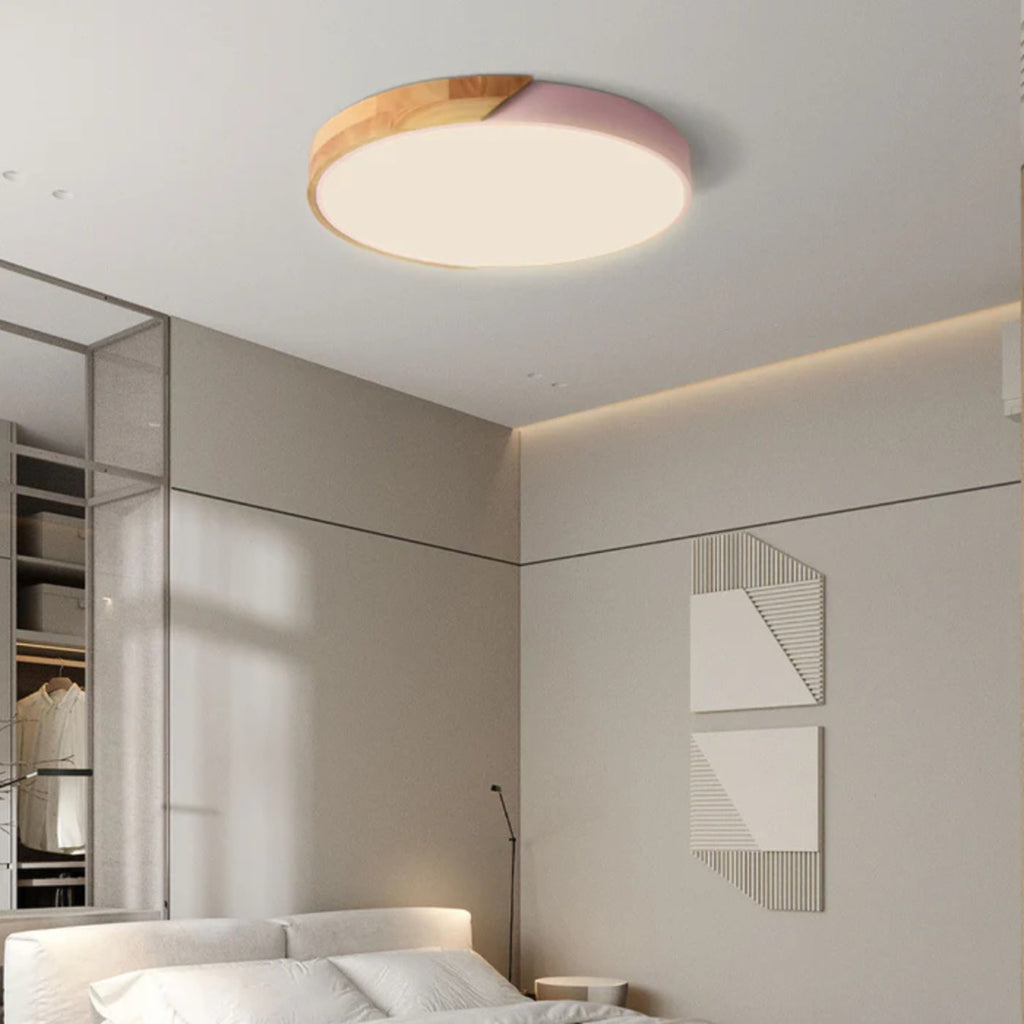 Scandinavian Wood Flush Mount Ceiling Light With Remote Dimming for Living Room — Greenwich Home & Living
