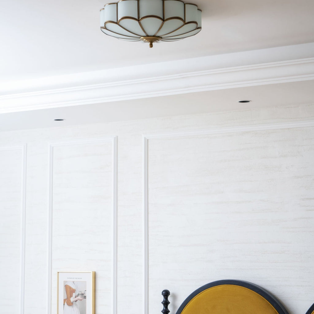 Traditional Brass and Glass Flush Mount Ceiling Light for Living Room — Greenwich Home & Living