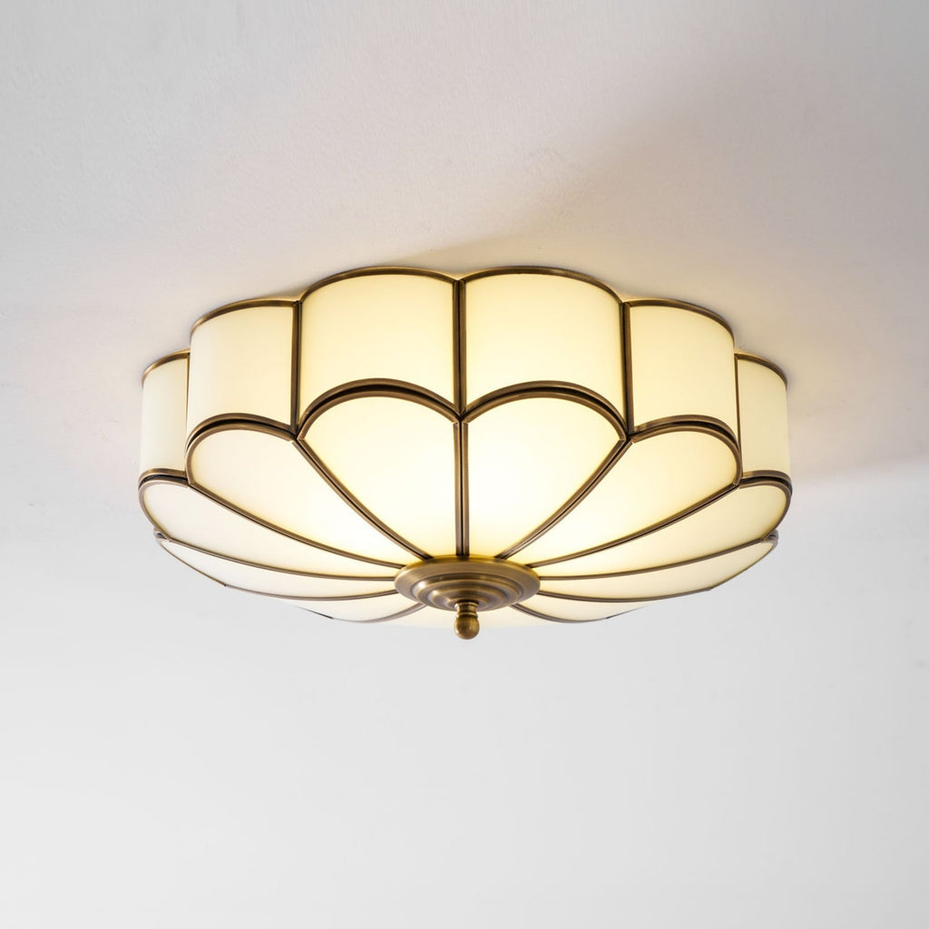 Traditional Brass and Glass Flush Mount Ceiling Light for Living Room in Yellow — Greenwich Home & Living