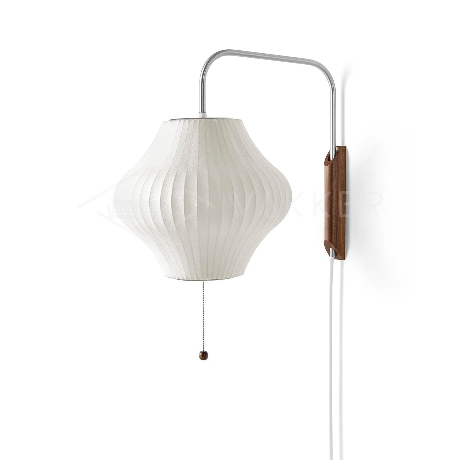 Modern Silk and Walnut Wood Wall Light for Bedroom and Living Room in Style B - ∅ 12" x 12" (30 x 30 cm) — Greenwich Home & Living