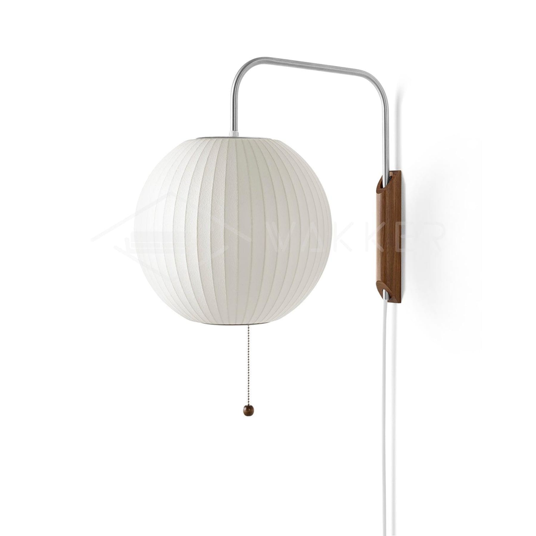 Modern Silk and Walnut Wood Wall Light for Bedroom and Living Room in Style C - ∅ 12" x 11" (30 x 28 cm) — Greenwich Home & Living