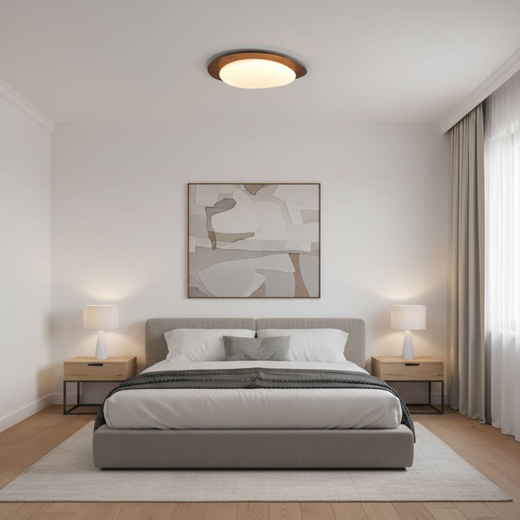 Scandinavian Wood Flush Mount Ceiling Light With Adjustable Color Temperature — Greenwich Home & Living