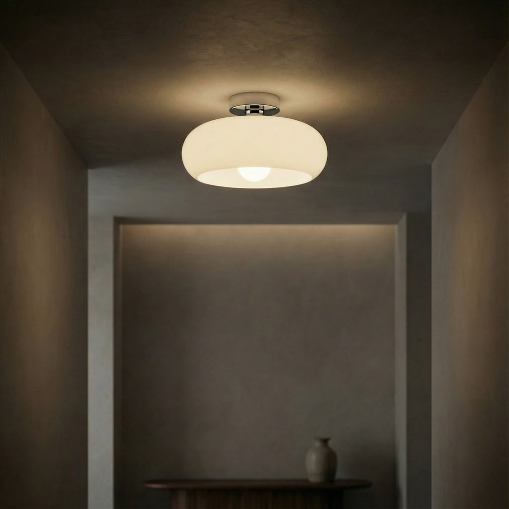 Contemporary Glass Semi-Flush Mount Ceiling Light for Living Room in Chrome White — Greenwich Home & Living