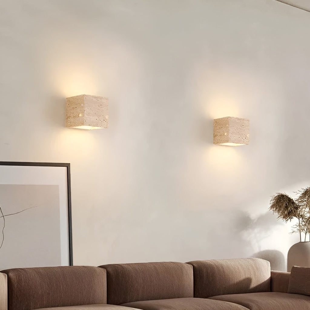 Minimalist Travertine Stone Square Wall Light With Warm LED Glow — Greenwich Home & Living