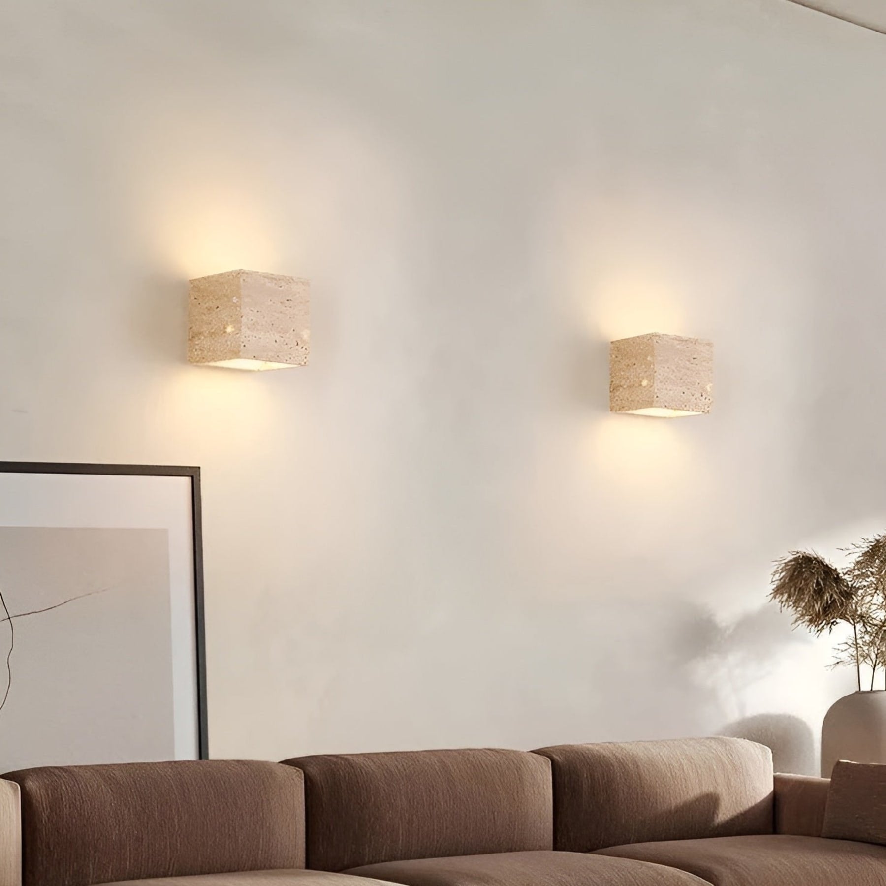 Minimalist Travertine Stone Square Wall Light With Warm LED Glow — Greenwich Home & Living