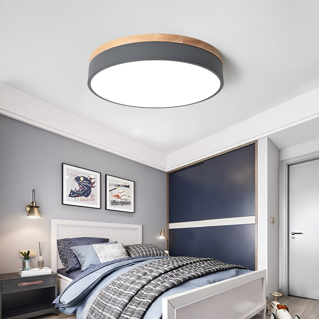 Minimalist Wood Flush Mount Ceiling Light With Remote Dimming — Greenwich Home & Living