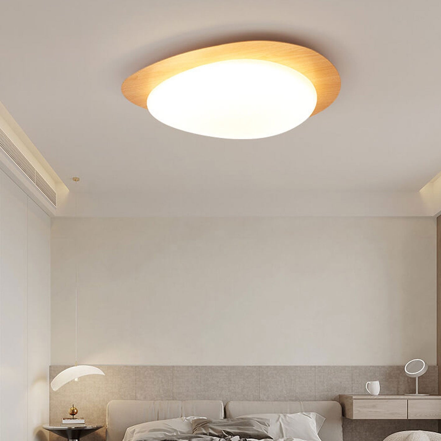 Modern Wood Flush Mount Ceiling Light With Stepless Dimming — Greenwich Home & Living