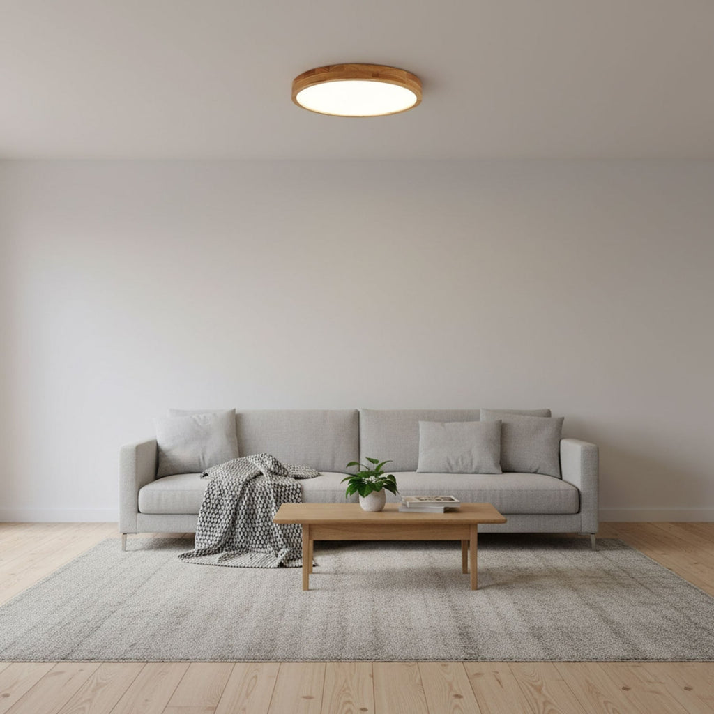 Minimalist Solid Wood Flush Mount Ceiling Light With Tri-Color Lighting — Greenwich Home & Living