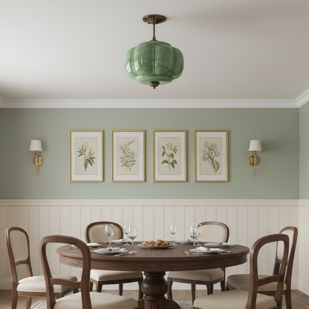 Retro Wrought Iron and Glass Semi-Flush Ceiling Light With Tri-Color Light — Greenwich Home & Living