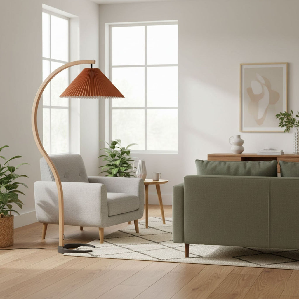 Scandinavian Wood Floor Lamp With Fabric Shade for Living Room — Greenwich Home & Living