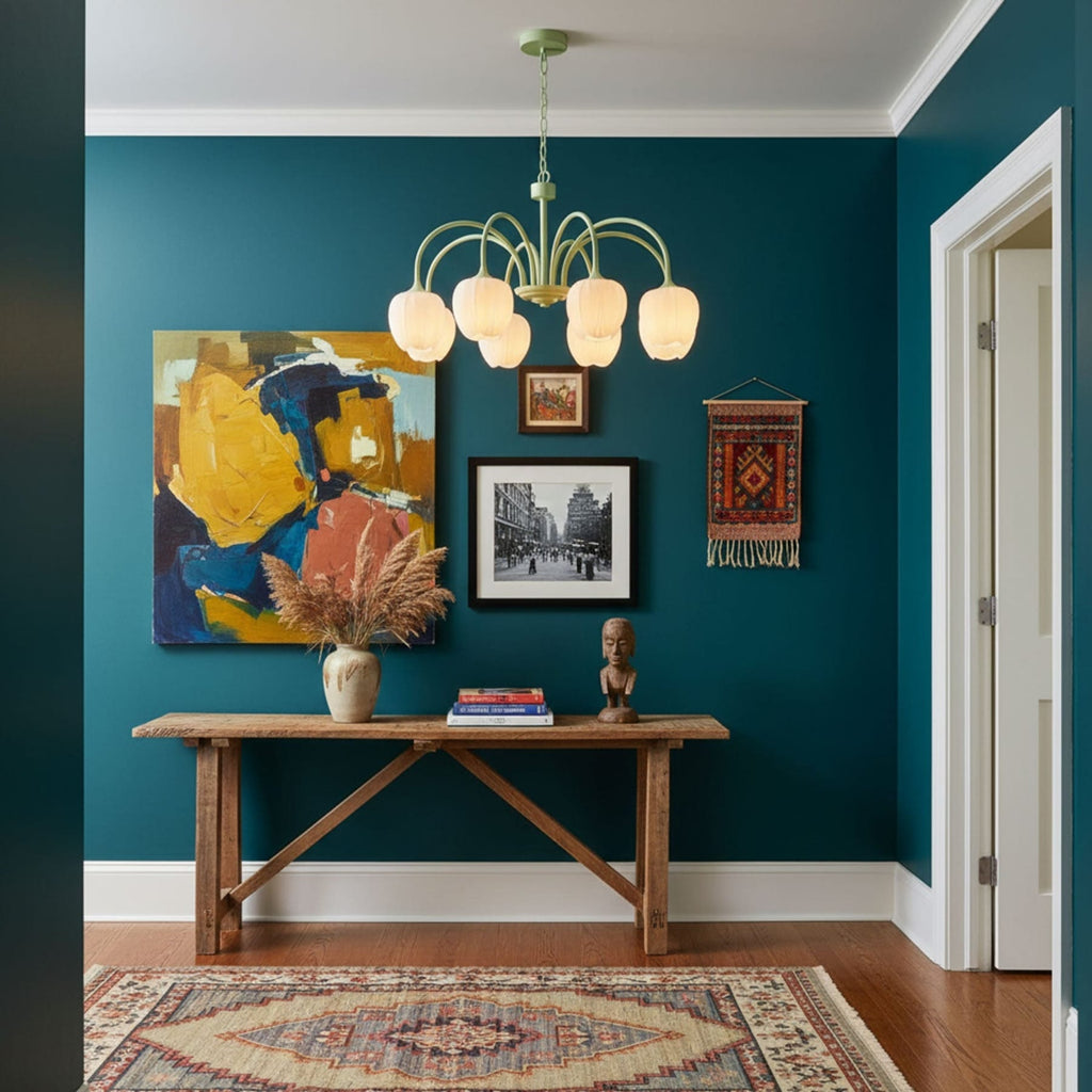 Retro Metal and Glass Chandelier With Selectable Color Light for Living and Dining Rooms — Greenwich Home & Living