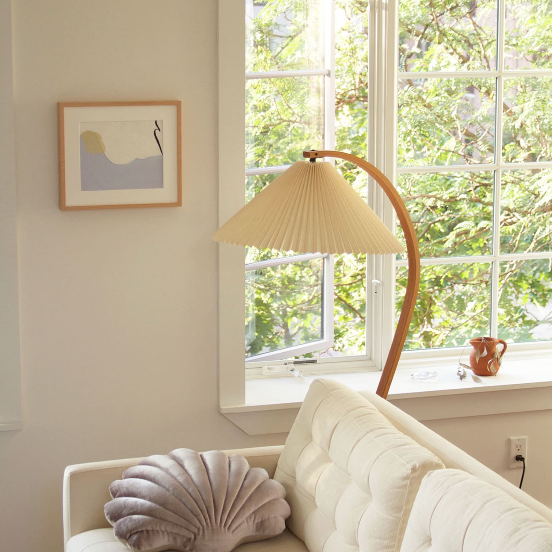 Scandinavian Wood Floor Lamp With Fabric Shade for Living Room — Greenwich Home & Living